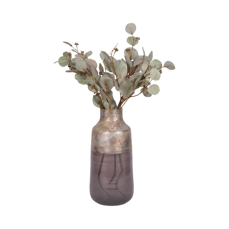 Modern Glam Glass Vase Metallic Textured Neck and Smooth Tapered Body