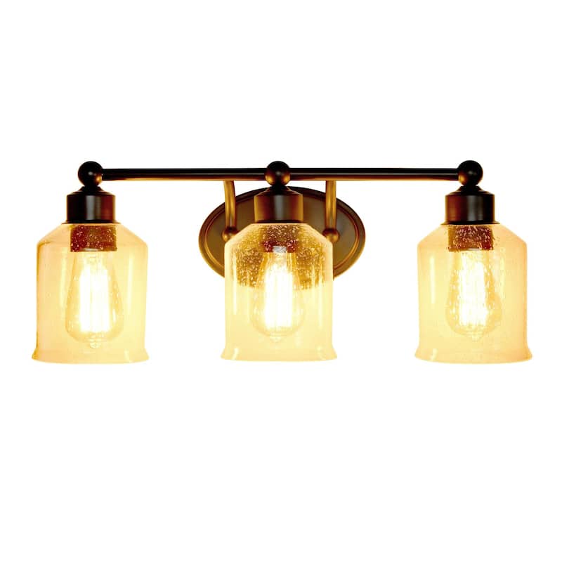 Seeded Glass Shade 3-Light Uplight Downlight Vanity Wall Sconce - 22" - Black