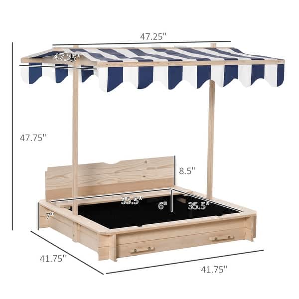 dimension image slide 0 of 4, Outsunny Kids Sandbox with Cover, Outdoor Wooden Sandbox with Canopy - 41.75" x 41.75" x 47.75"