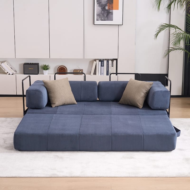 78.5" Folding Sofa Bed with 2 Pillows, Convertible Foam Futon Couch, Corduroy Fold-Out Couch for Living Room, Office