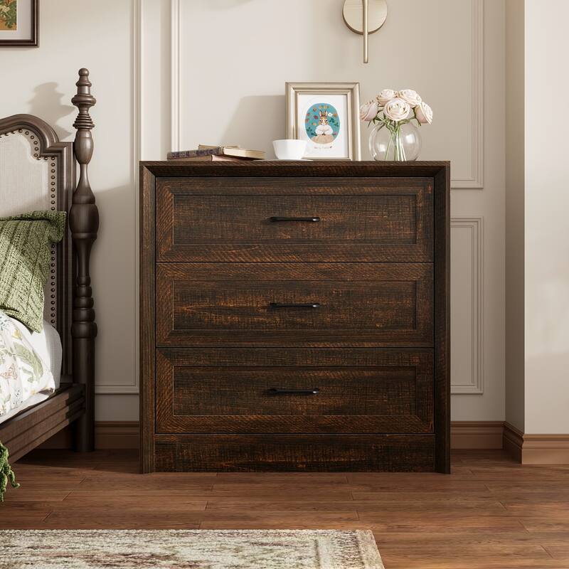 Modern 3-Drawer Wood Dresser for Bedroom, Wide Storage Chest with Metal Handles, Nightstand Cabinet