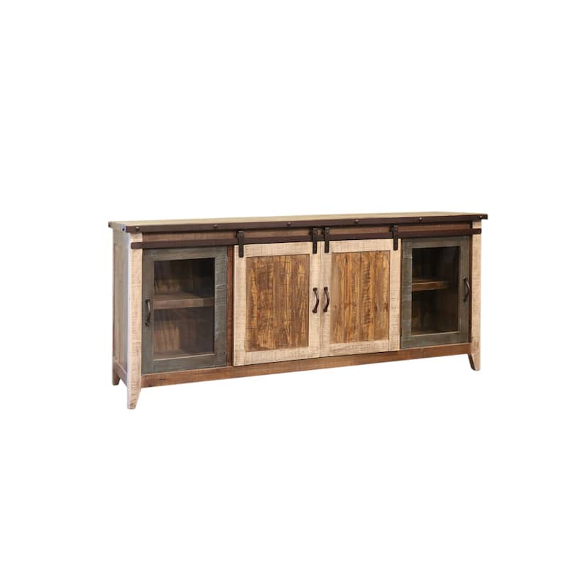 HomeRoots 79" Brown Solid Wood Cabinet Enclosed Storage Distressed TV Stand - 78.75' X '34.75' X '19
