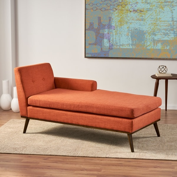 slide 18 of 19, Stormi Tufted Chaise Lounge by Christopher Knight Home Muted Orange + Walnut