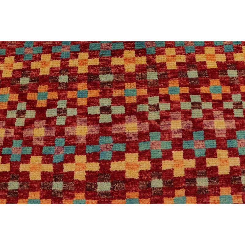 Eclectic Balochi Spence Red/Blue Hand Knotted Wool Rug - 3'3'' x 5'0''