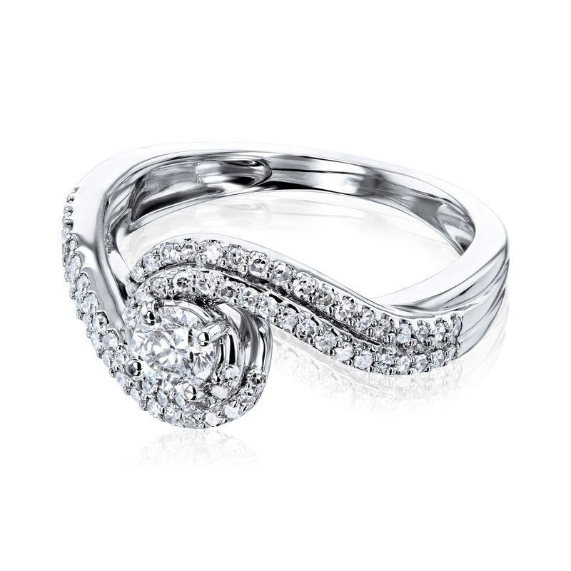 Kobelli Natural Diamond 10k Solid White Gold "S" Wave River Ring