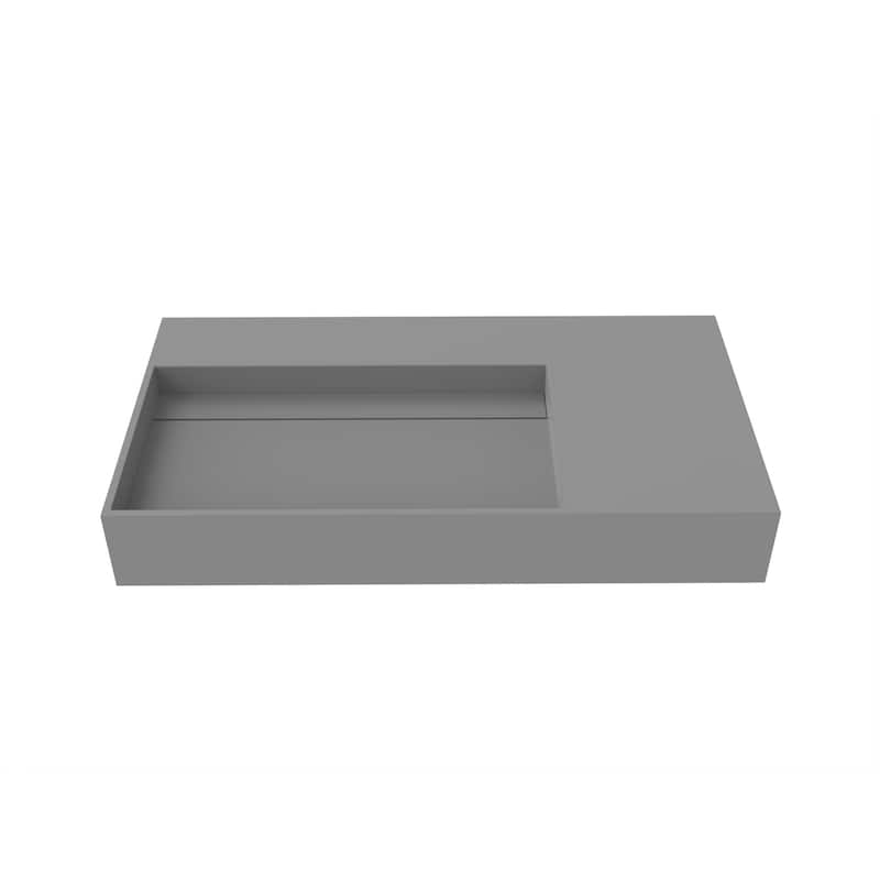 Juniper Stone Solid Surface Wall-mounted Vessel Sink - 36" Left Basin - No Faucet Hole - Grey