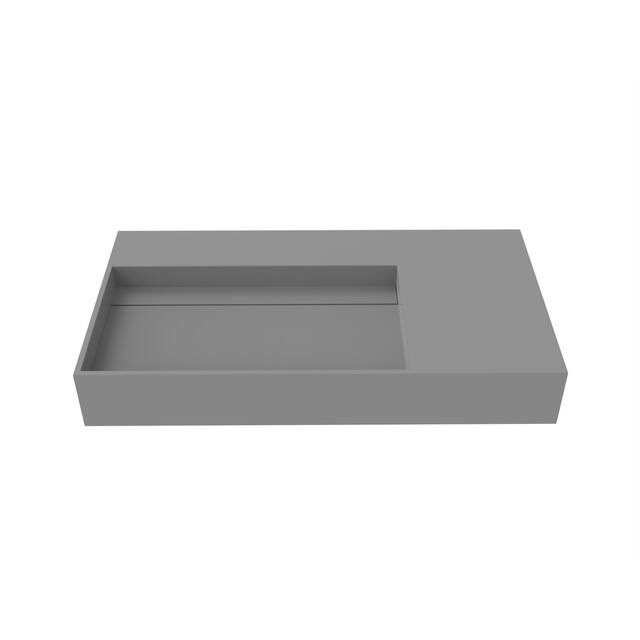 Juniper Stone Solid Surface Wall-mounted Vessel Sink - 36" Left Basin - No Faucet Hole - Grey
