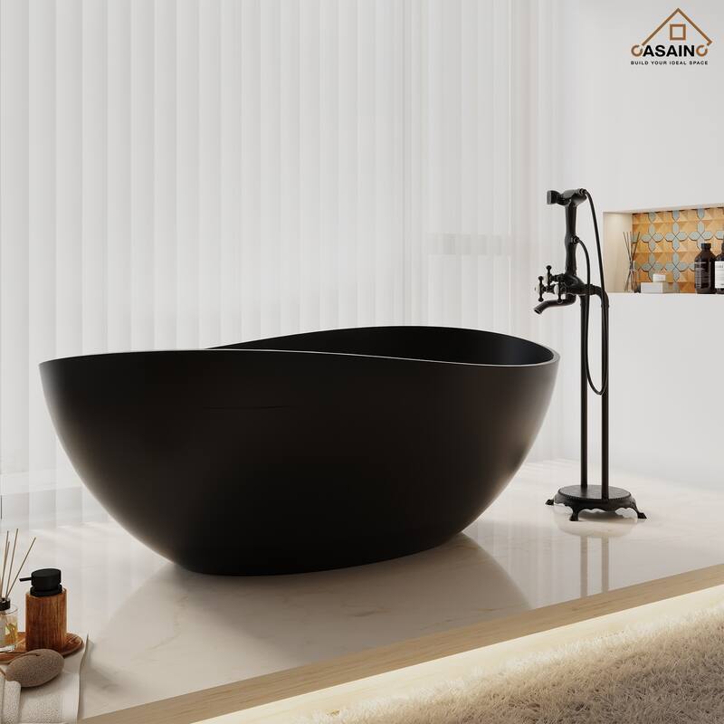 63" Solid Surface Freestanding Bathtub in Matte White/Black/Grey