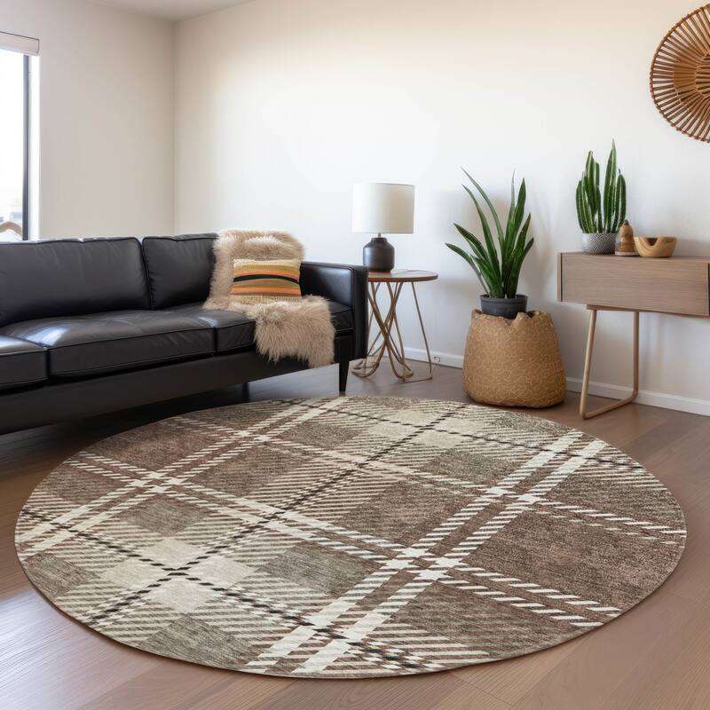 Premium Washable Super Soft Plaid Mayfield Rug - Brown - 8' x 8'