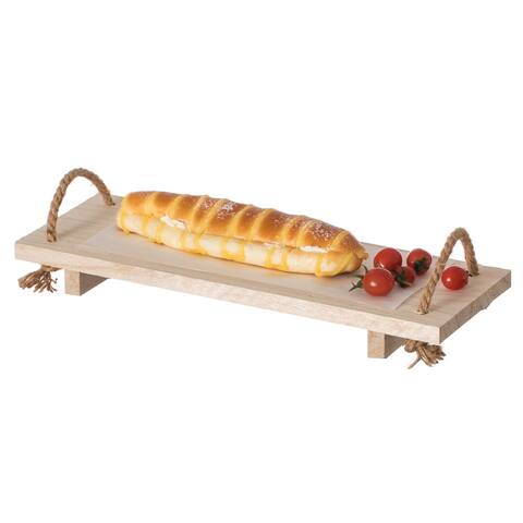 Decorative Natural Wood Rectangular Tray Serving Board with Rope Handles