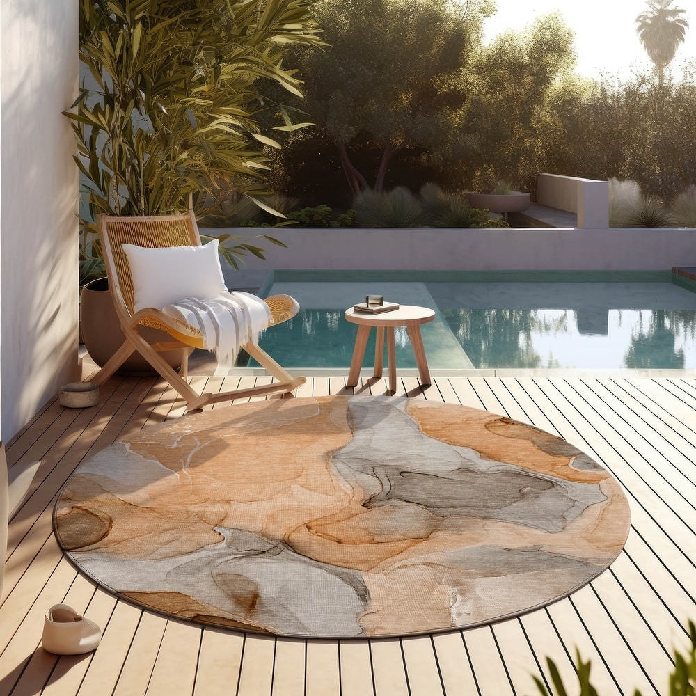 Machine Washable Indoor/ Outdoor Chantille Watercolor Orange Rug