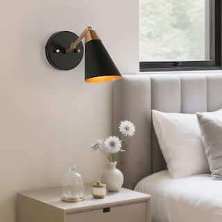 Modern Black Gold 1-Light Metal Wall Sconce Dimmable Bathroom Vanity Light - 4 " W × 14.5 " L × 9 " H