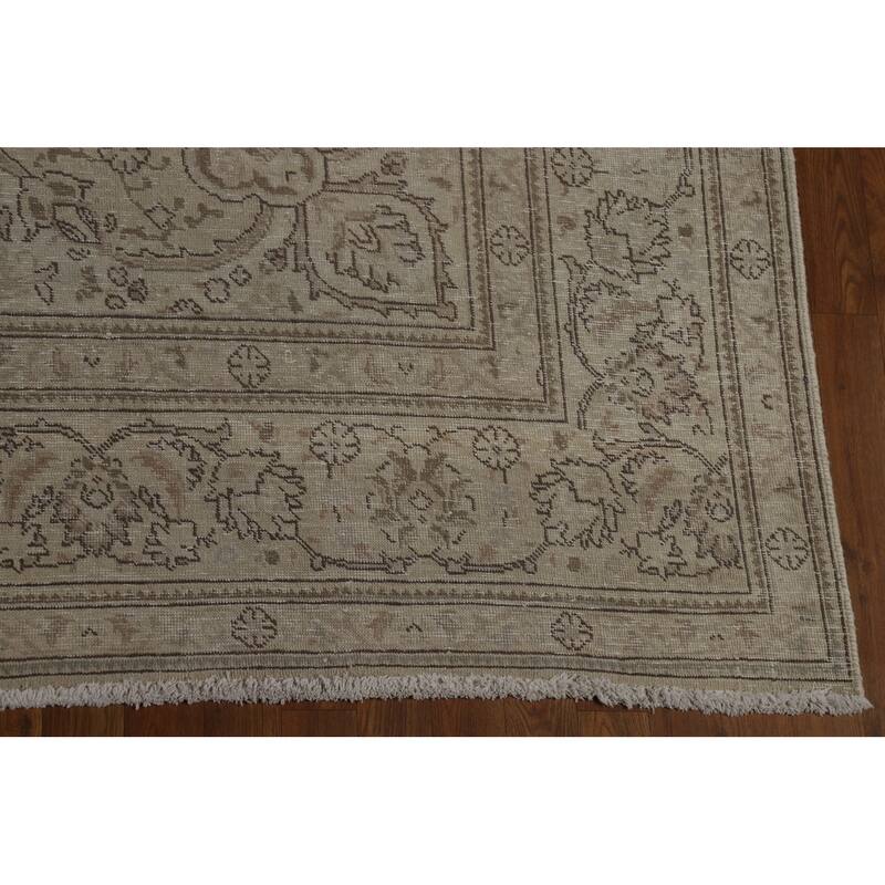 Tabriz Persian Vintage Rug Hand-Knotted Beige Oriental Wool Carpet - 8'2" x 11'2"