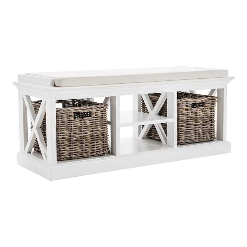 Classic White Bench and Basket Set - 47.24" W x 19.69" H x 17.72" D