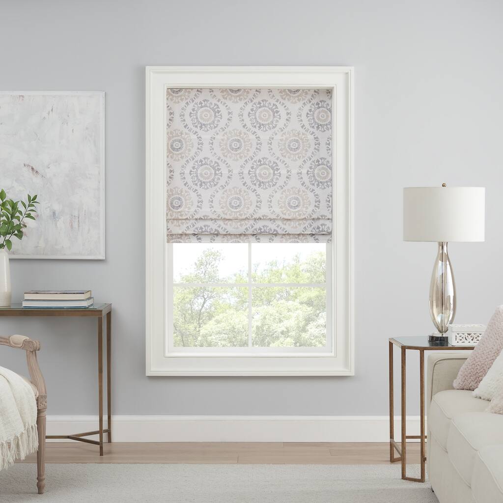 Waverly Adonis Medallion Cordless Roman Shade for Windows, 100% Blackout