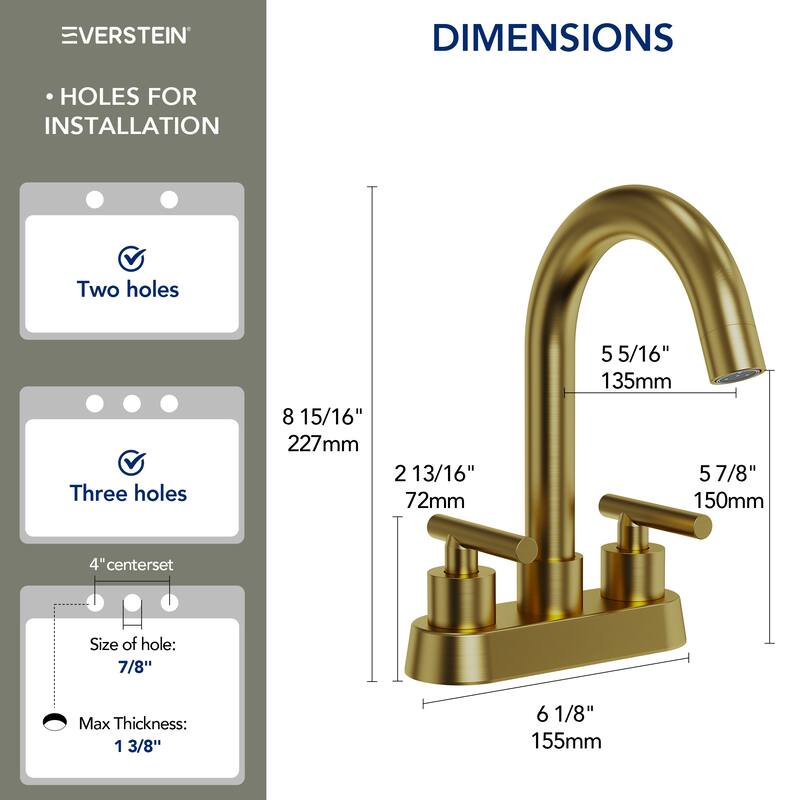 4" Centerset 3 Holes Double Handle 360° Swivel Bathroom Sink Faucet