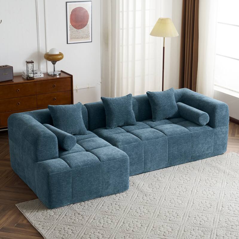 101.2" Chenille Modular Sectional Sofa with Deep Seating, Foam - Blue