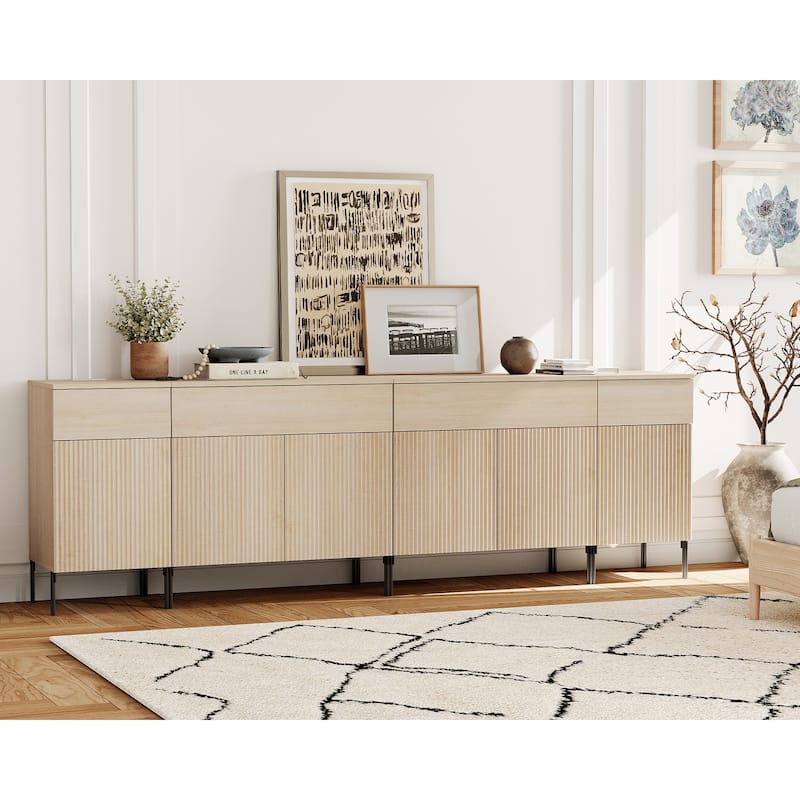 94.5" Modern Wood Drawer Dresser With Reeded Design, Minimalist Dresser Organizer Storage Cabinet
