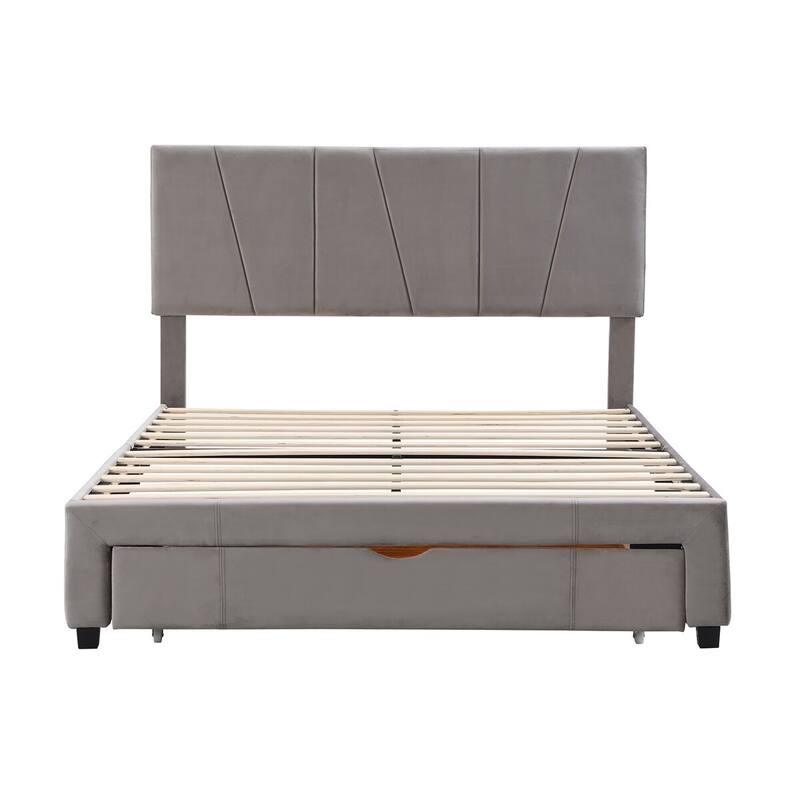 Merax Upholstery Platform Bed with One Drawer, Adjustable Headboard