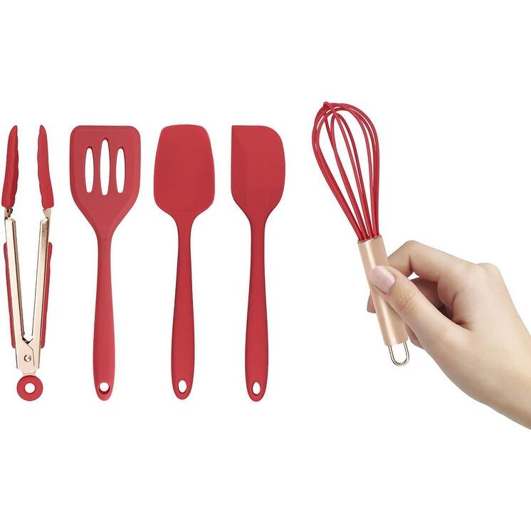 COOK WITH COLOR Silicone Kitchen Utensil Set Nonstick Safe, Easy-Clean Cooking Tools, Aqua - Red