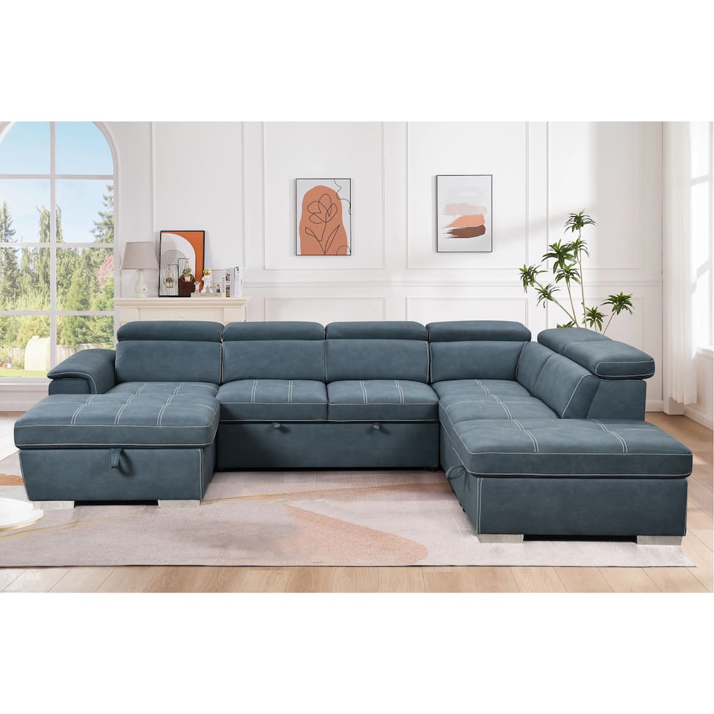 Roomfitters 128" U-Shaped Sectional Couch with Ottomans, Reversible Modular Sofa 7-Seater Couch with Storage Seat