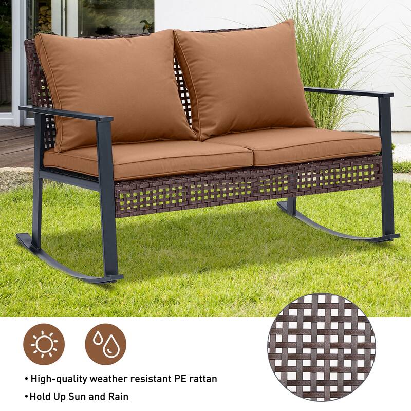 Ainfox Patio Double Outdoor Rocking Chair Bench Loveseat with Cushions
