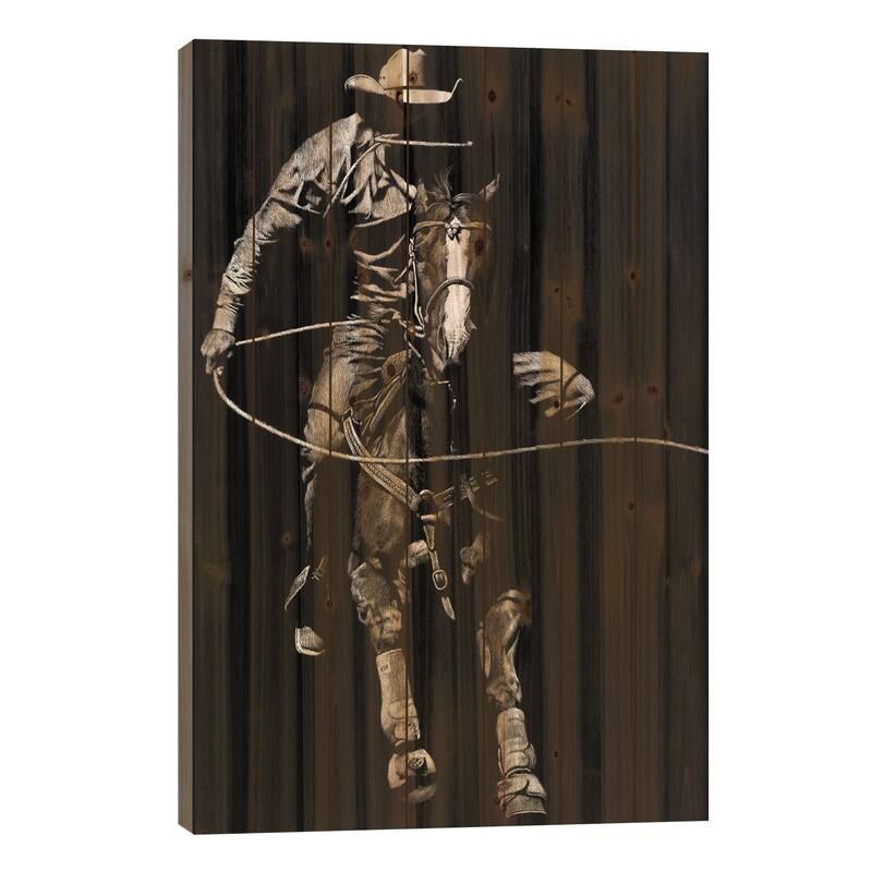 Scratchboard Rodeo VIII Print On Wood by Julie T. Chapman - Multi-Color - 40x26x1.5
