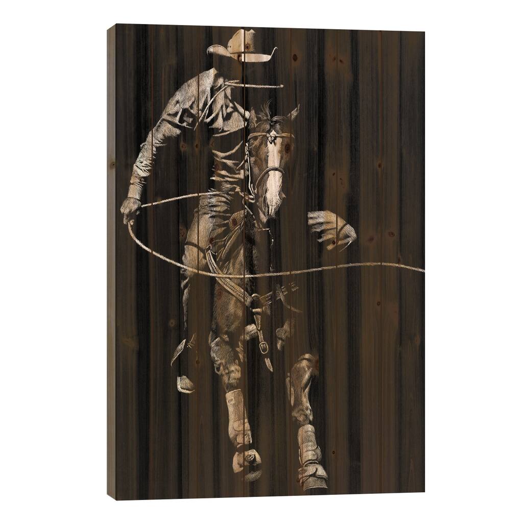 Scratchboard Rodeo VIII Print On Wood by Julie T. Chapman - Multi-Color