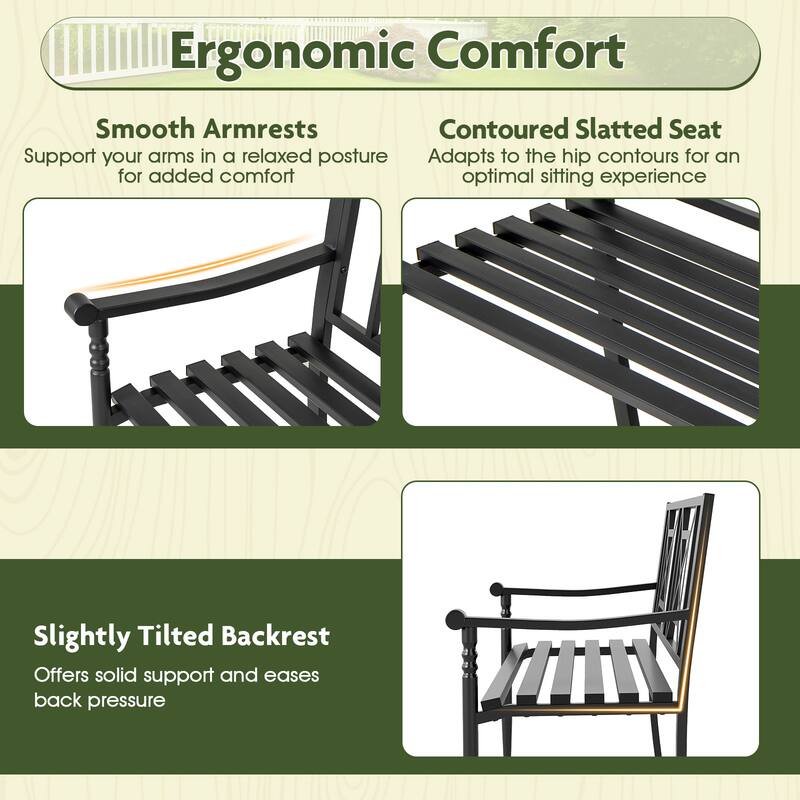 Gymax 51'' Metal Bench Slatted Garden Bench for 2-3 People Patio