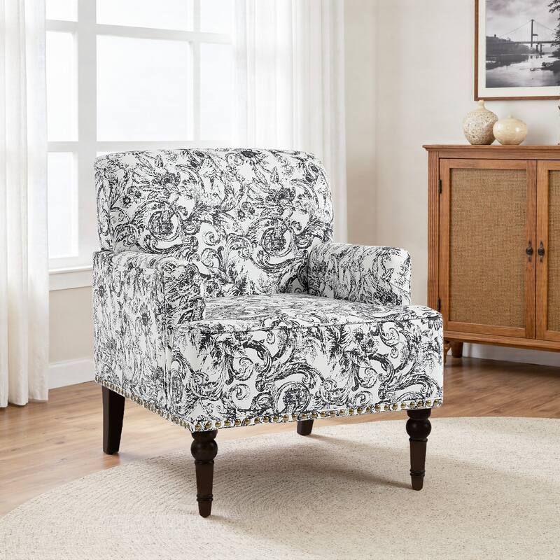Linen Upholstered Armchair Nailhead Trim Accent Chair