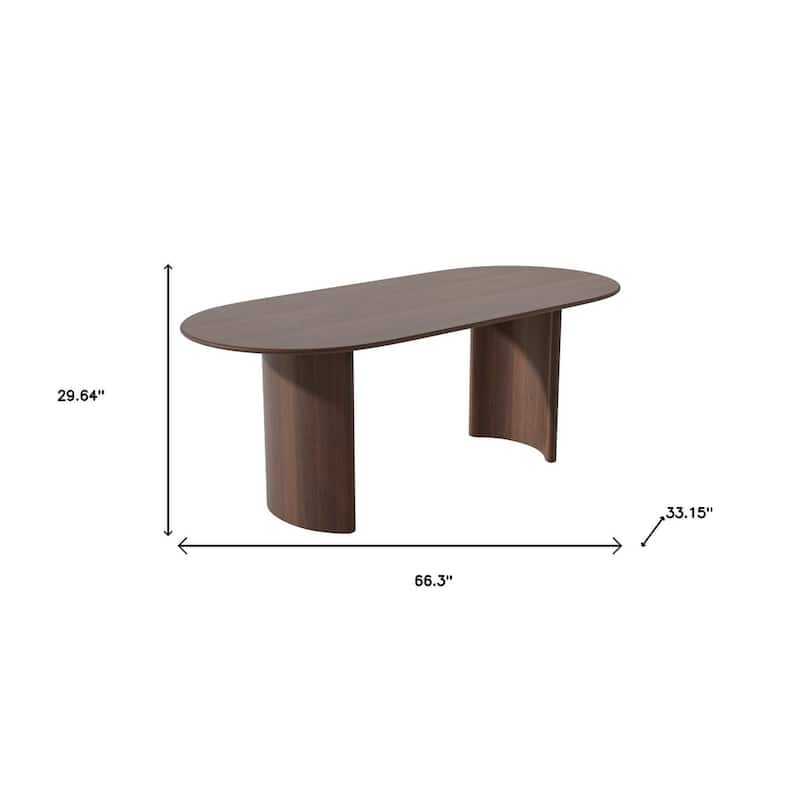 HomeRoots 66" Brown Solid Wood Double Pedestal Base Oval Dining Table - 66.30 in. x 29.64 in. x 33.15 in.