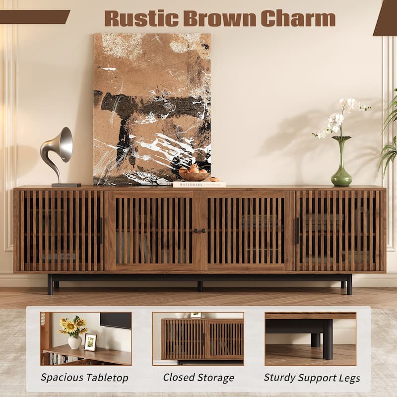 Roomfitters 78 Inch Modern TV Stand for TVs up to 85 Inch, Media Console with Soft-Closing Hinges & Solid Wood Legs, Walnut