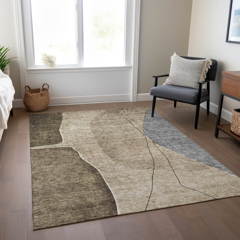 Machine Washable Indoor/ Outdoor Chantille Modern Abstract Rug - Brown - 10' x 14'