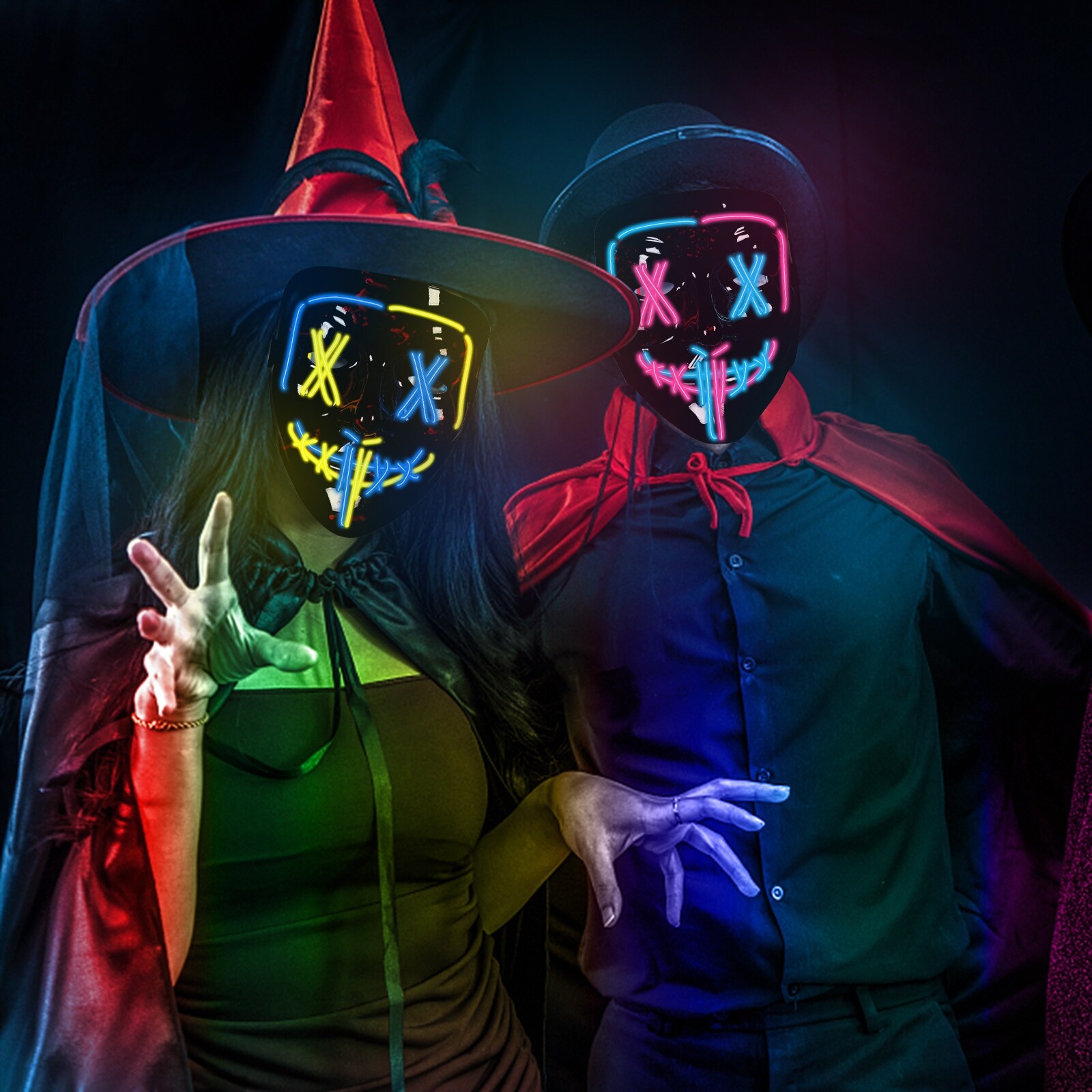 thumbnail image 2 of Halloween LED Glow Mask - EL Wire Light Up, 3 Modes, Purge Movie Style Costume 2 of 9