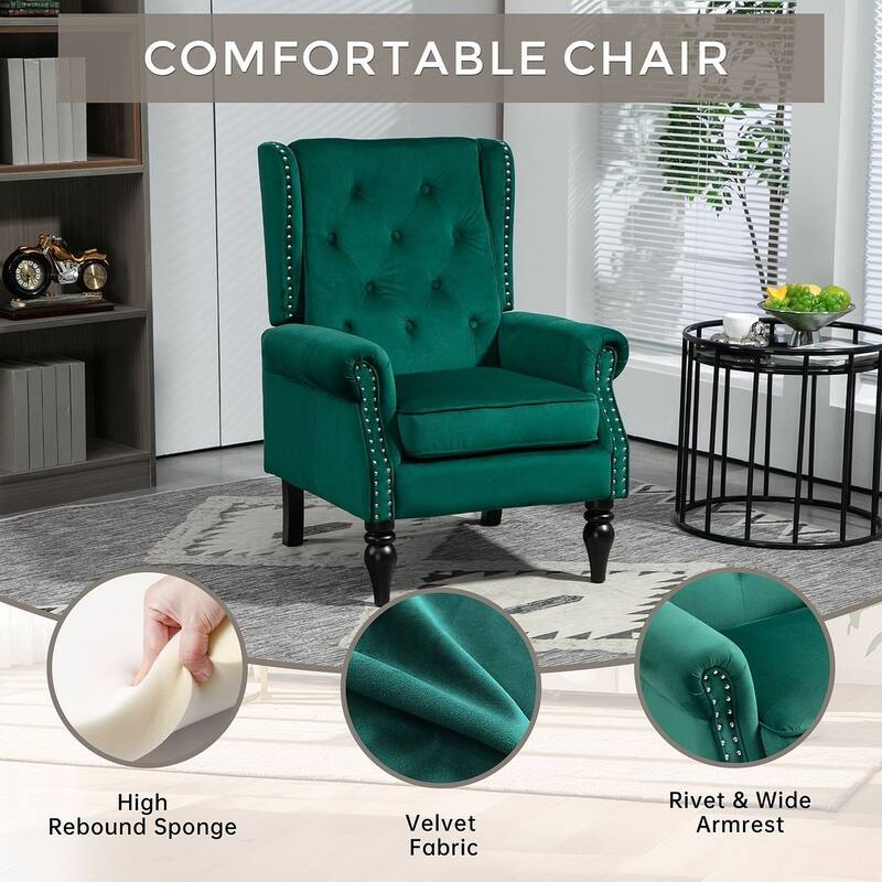 Transitional Wingback Accent Chair Armchair with Sturdy Wood Legs