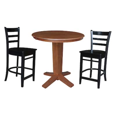 36 in Round Counter Height Extension Dining Table with 12 in Leaf and Stools - Distressed Oak/Black
