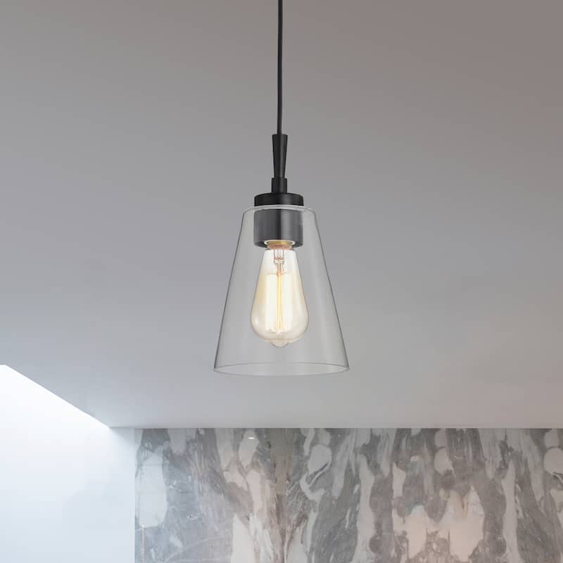 Briarwood 5.9 in. 1-Light Pendant with Clear Cone Glass Shade - Matte Black