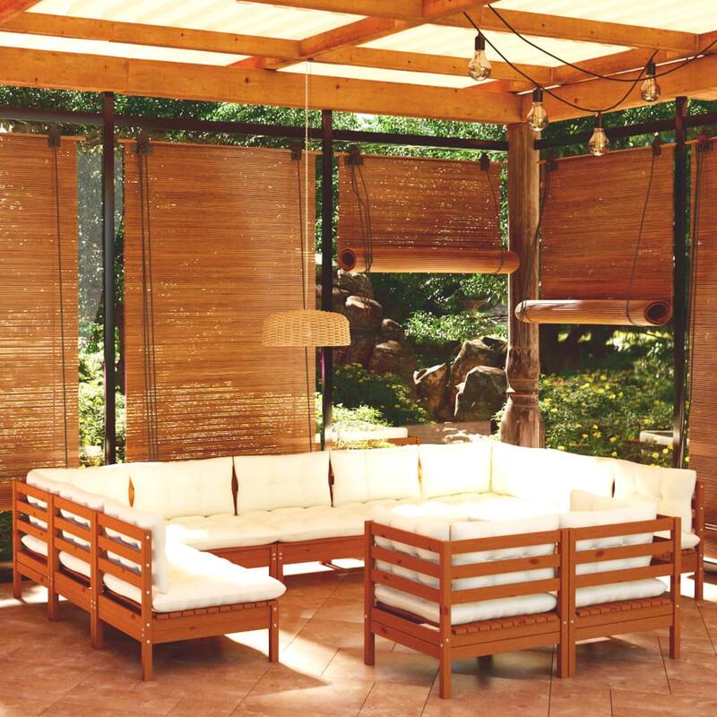vidaXL Solid Pinewood Patio Lounge Set 12 Piece with Cushions Multi Colors