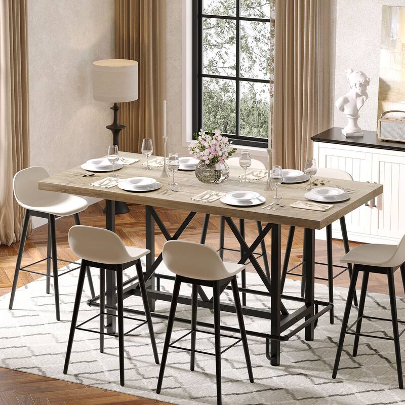 63" Long Wood Dining Table for 4-6 People, Farmhouse Dinner Table with Thick Tabletop, Kitchen Table with Footrest