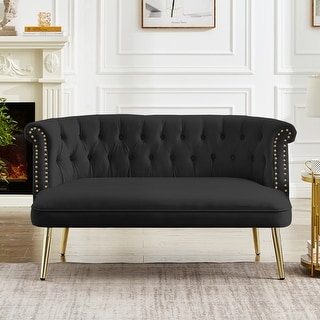 Velvet Button Tufted Loveseat Sofa, Two Seater Modern Sofa Couch with ...