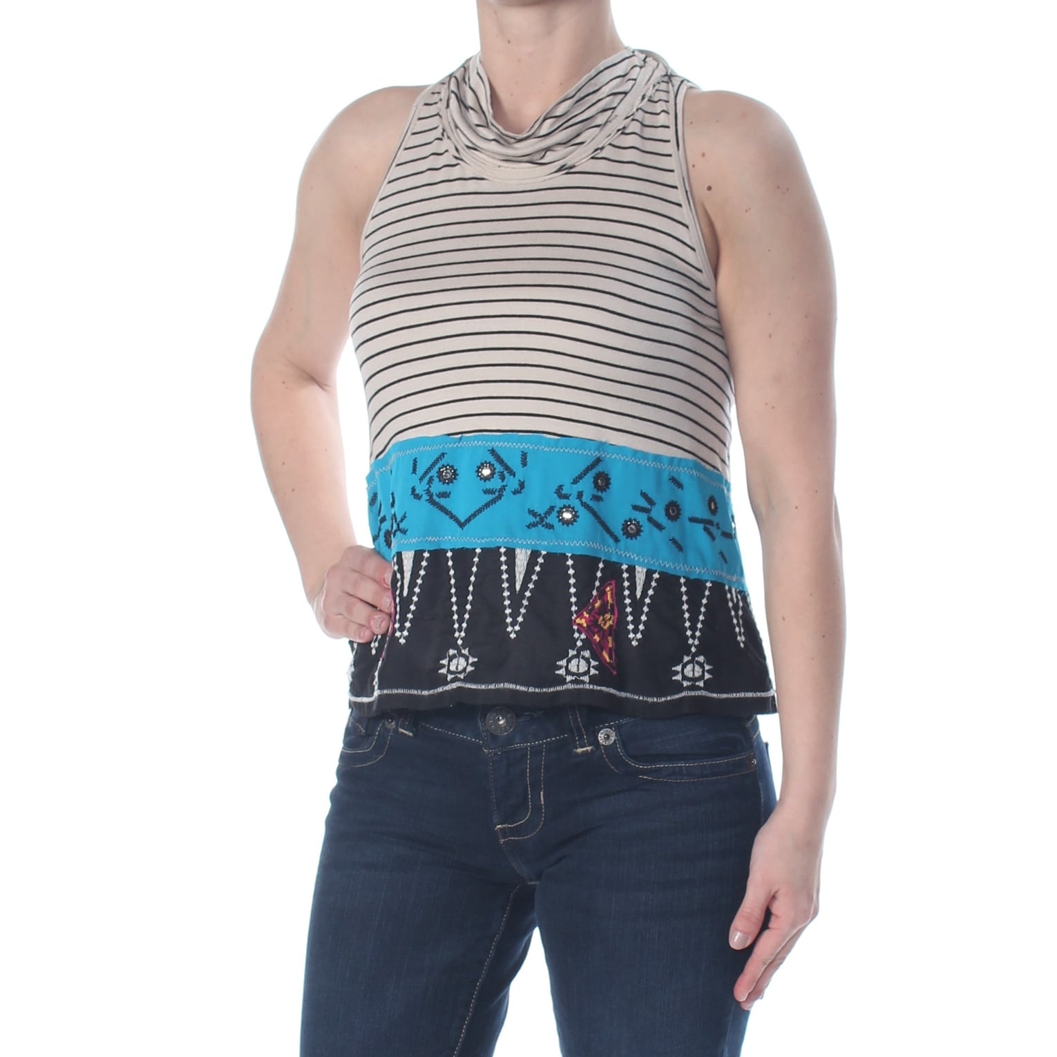 Tribal Womens Sleeveless Embroidered Stripe