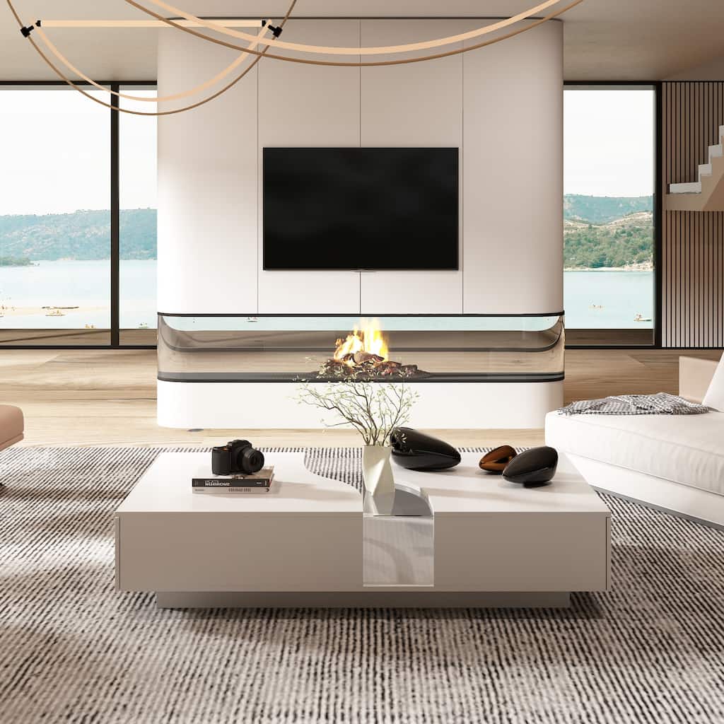 Function & Elegance: Modern LED-Lit Coffee Table with Glass Top