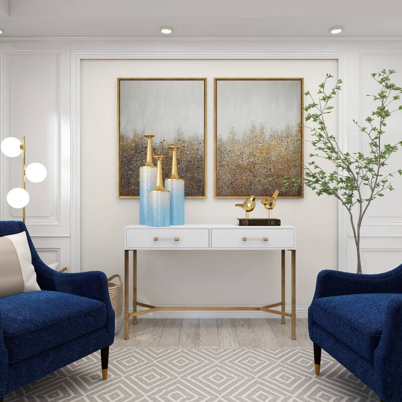 Blue Metal Floral Decorative Vase with Gold Top (Set of 3)