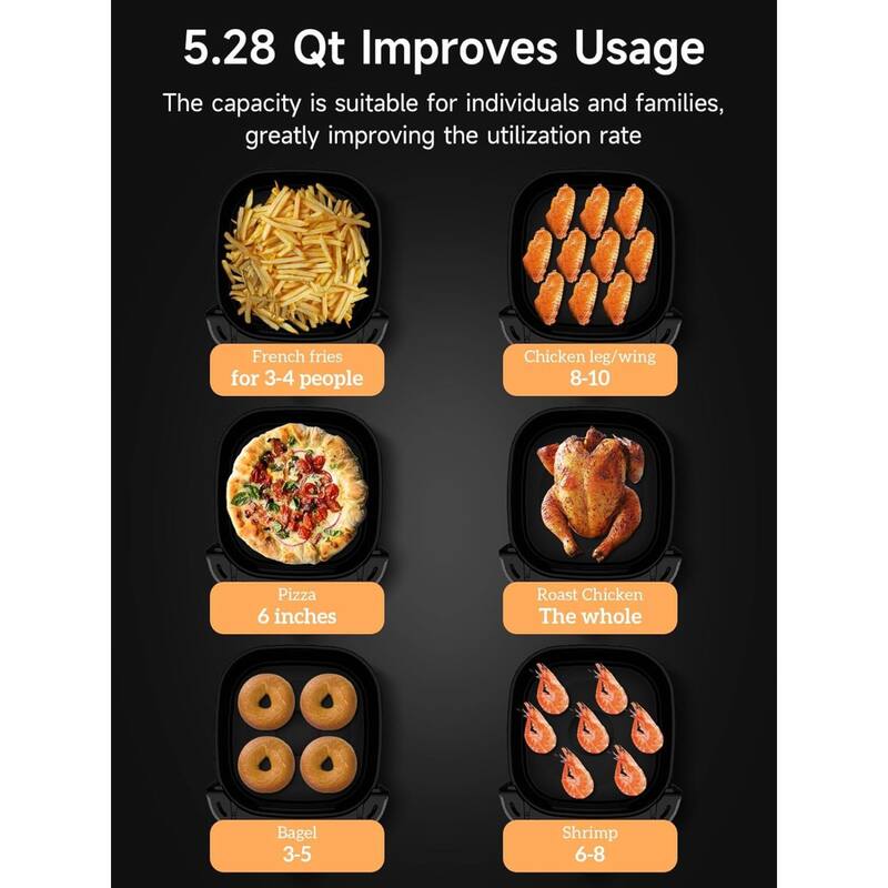 Kitchen Elite Digital Compact Air Fryer Oven with Window, 5.28 Quart, Black - 7.94