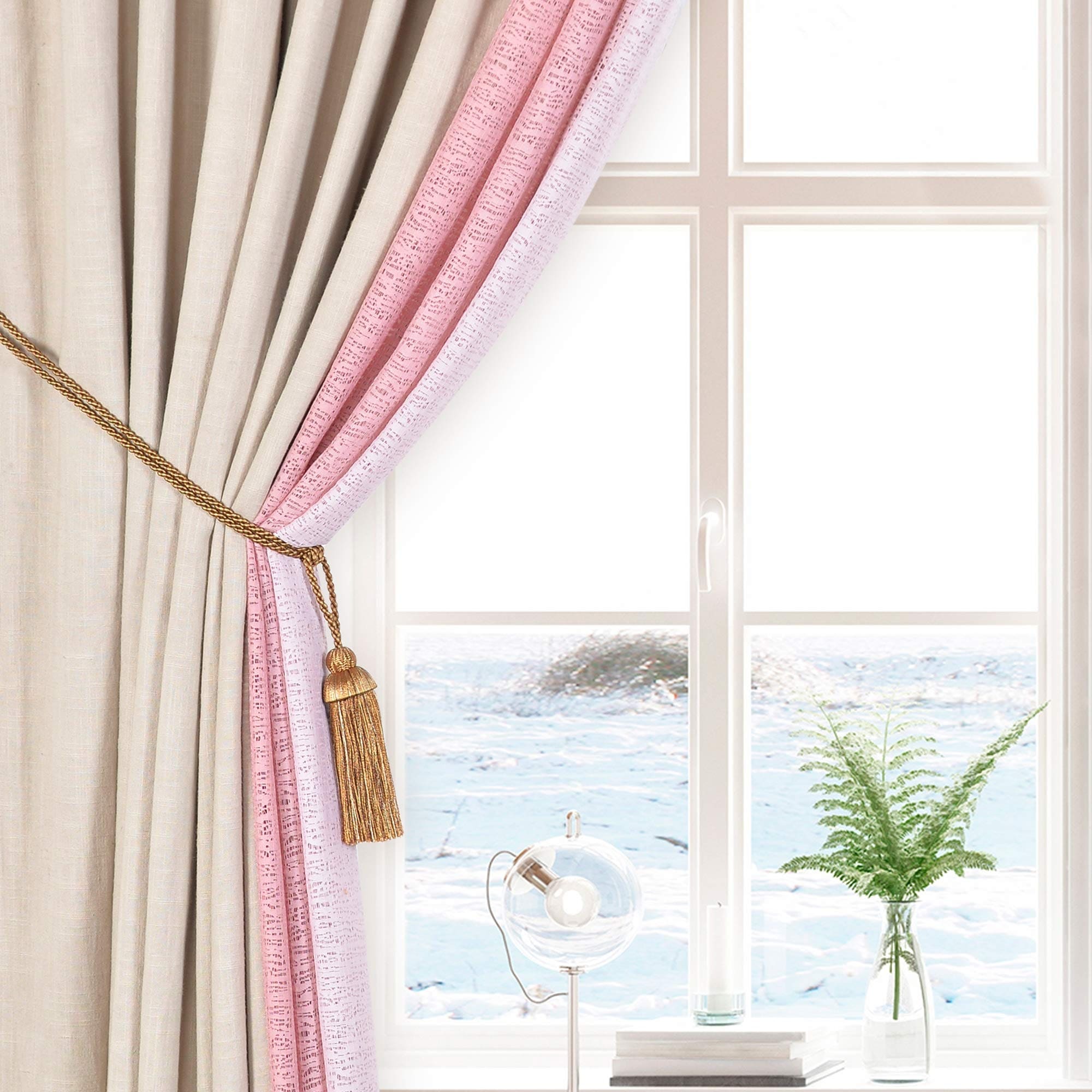 Two Tone Fringe Tassel Window Curtain Holdback Tie Back Pair Gold/Sage 