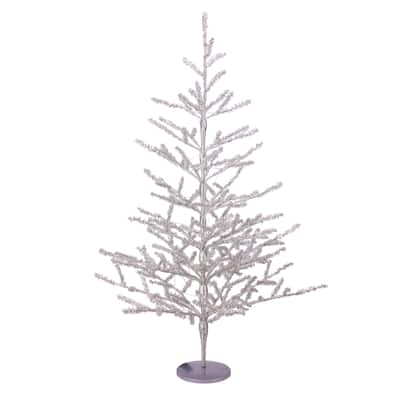 3' LED Silver Tinsel Twig Artificial Christmas Tree - Clear Lights - 3 Foot