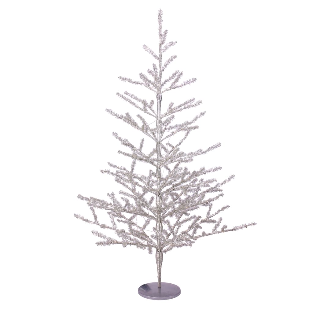 3' LED Silver Tinsel Twig Artificial Christmas Tree - Clear Lights - 3 Foot