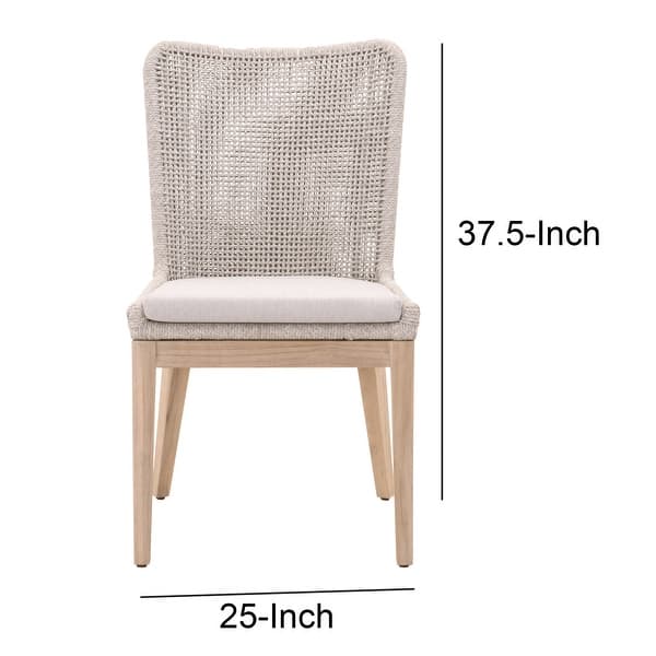 Wingback Dining Chair with Rope Woven Mesh Design,Set of 2,Beige and