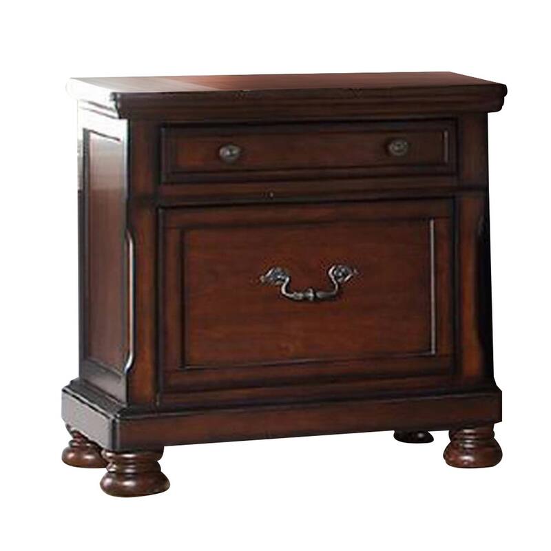 Two Drawers Wooden Nightstand with Bun Feet, Brown - Brown