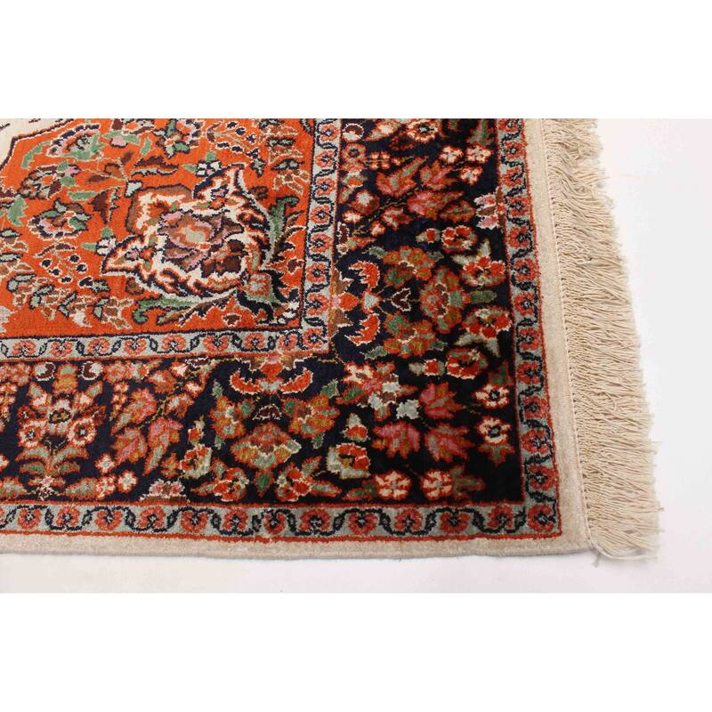 ECARPETGALLERY Hand-knotted Kashmir Cream, Dark Copper Viscose Rug - 4'0 x 6'1